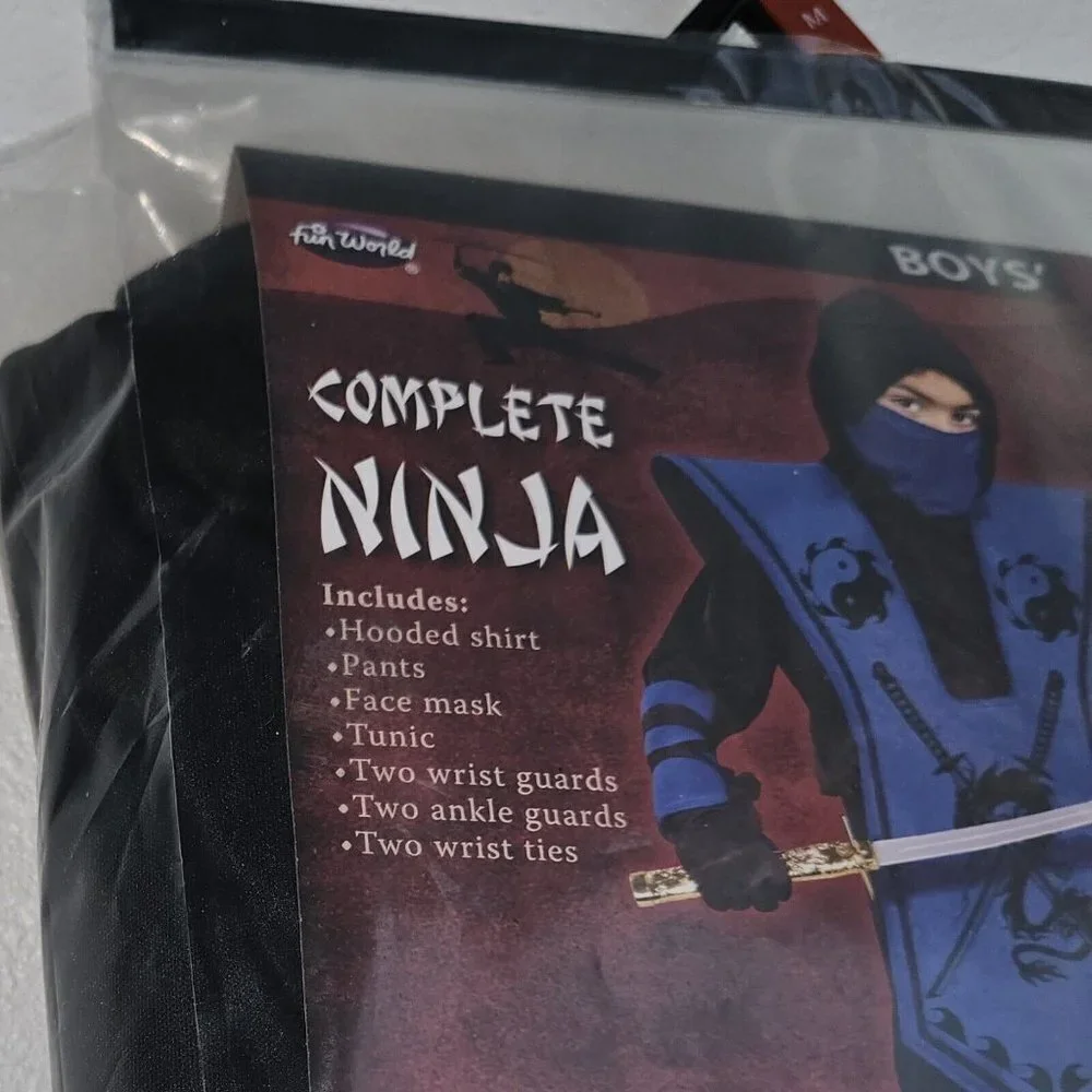 NEW Blue Complete Ninja Costume Halloween Boys Medium 8 Hooded Shirt Pants Tunic